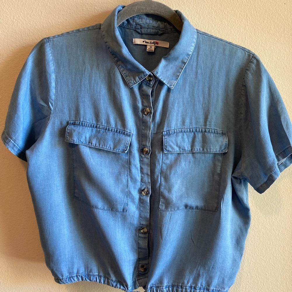 Chambray blue cropped shirt